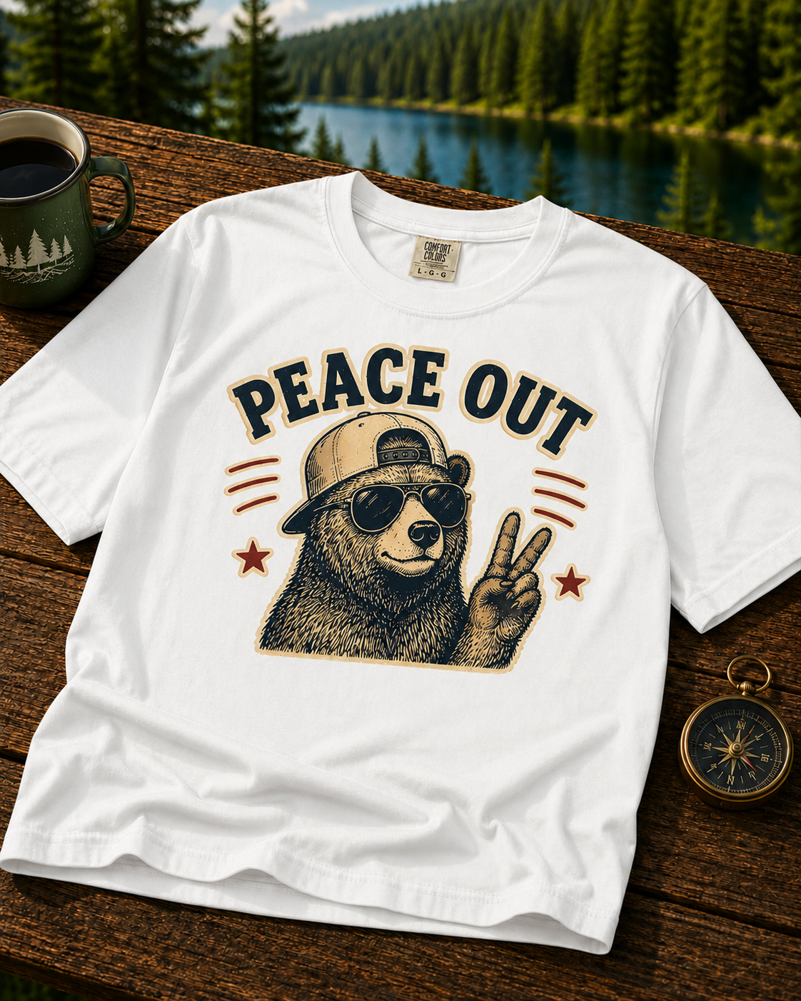 Peace Out Bear T-Shirt — Retro Bear Giving Peace Sign Graphic Tee