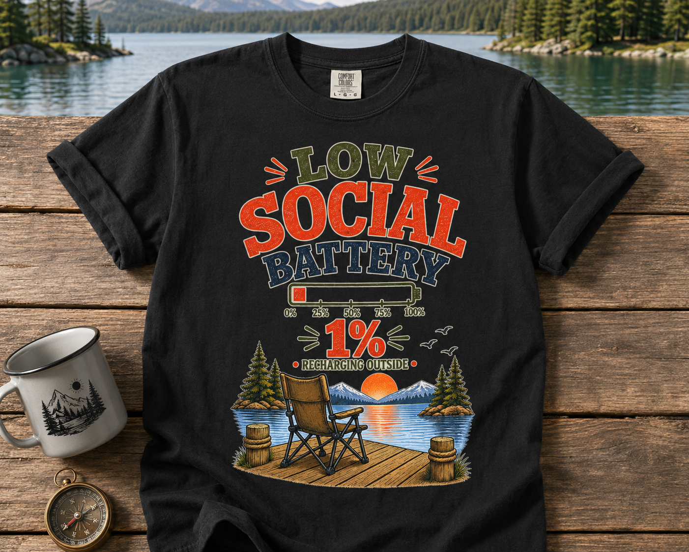Low Social Battery T-Shirt — Camping Outdoor Introvert Graphic Tee