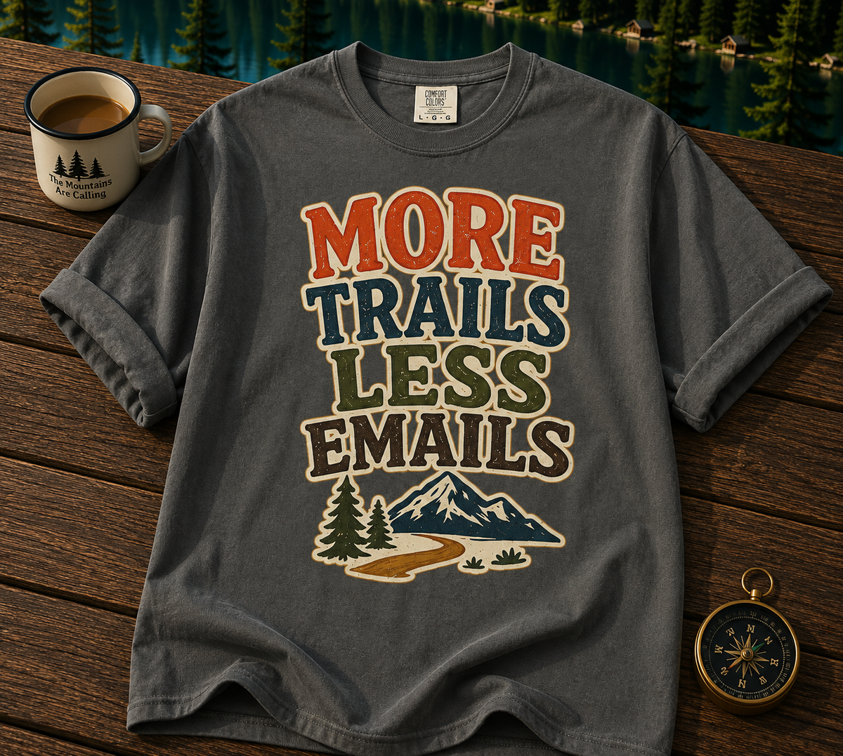 More Trails Less Emails T-Shirt — Outdoor Adventure Graphic Tee