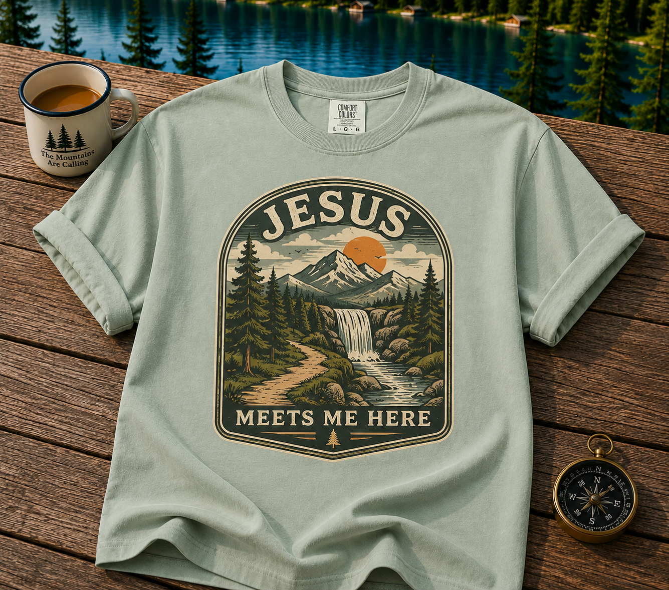 Camping Chair Nightscape T-Shirt — Mountain Moonlight Graphic Tee