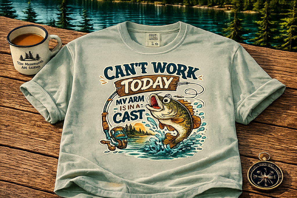 Fishing T-Shirt — "Can't Work Today, My Arm Is In A Cast" Graphic Tee