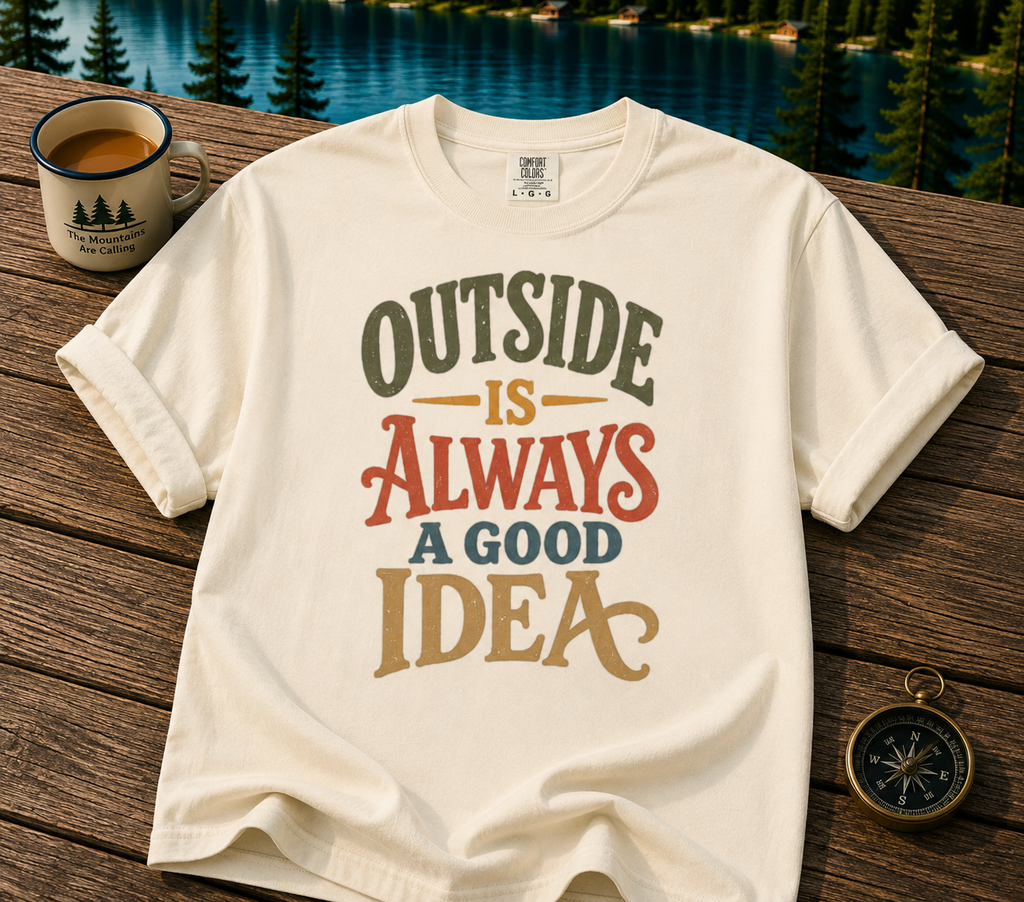 T-Shirt — "Outside Is Always A Good Idea" Retro Outdoor Adventure Tee
