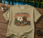 Tiny Camper T-Shirt — “Tiny Camper, Maximum Comfort” Retro Camping Tee