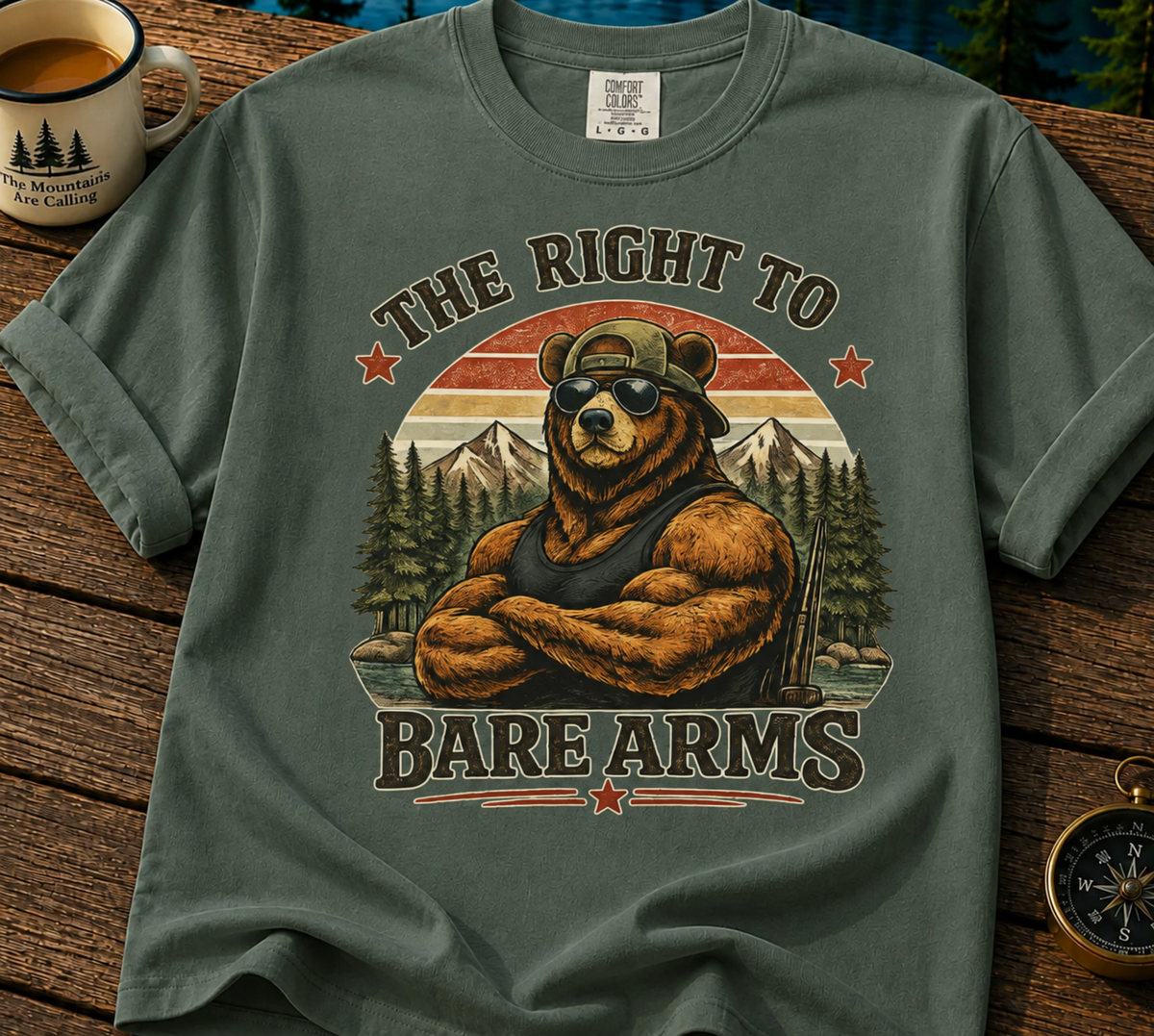 T-Shirt — "The Right to Bare Arms" Bear Graphic Tee
