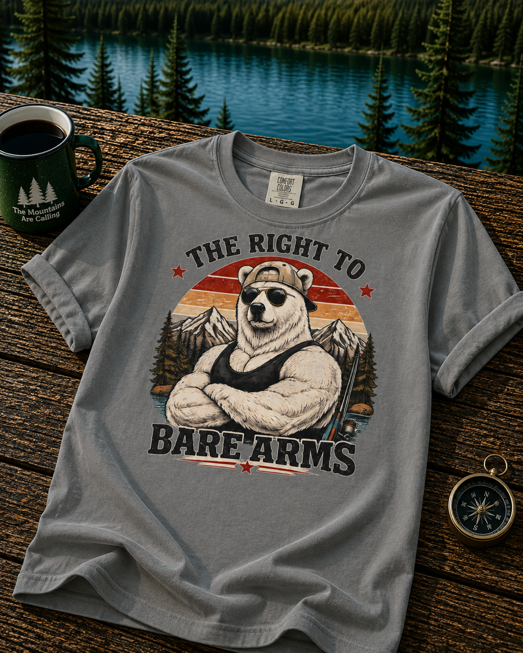 T-Shirt — "The Right to Bare Arms" Bear Graphic Tee