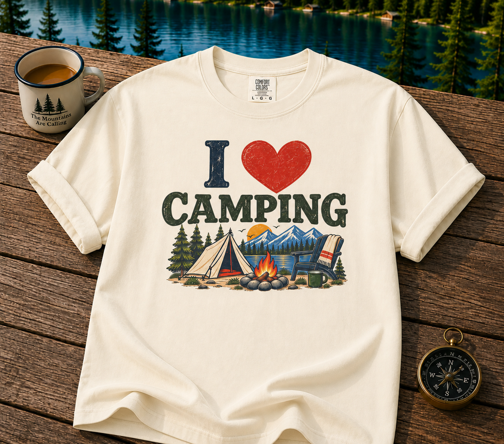 I Heart Camping T-Shirt — Vintage Campsite Graphic Tee for Outdoor Lovers