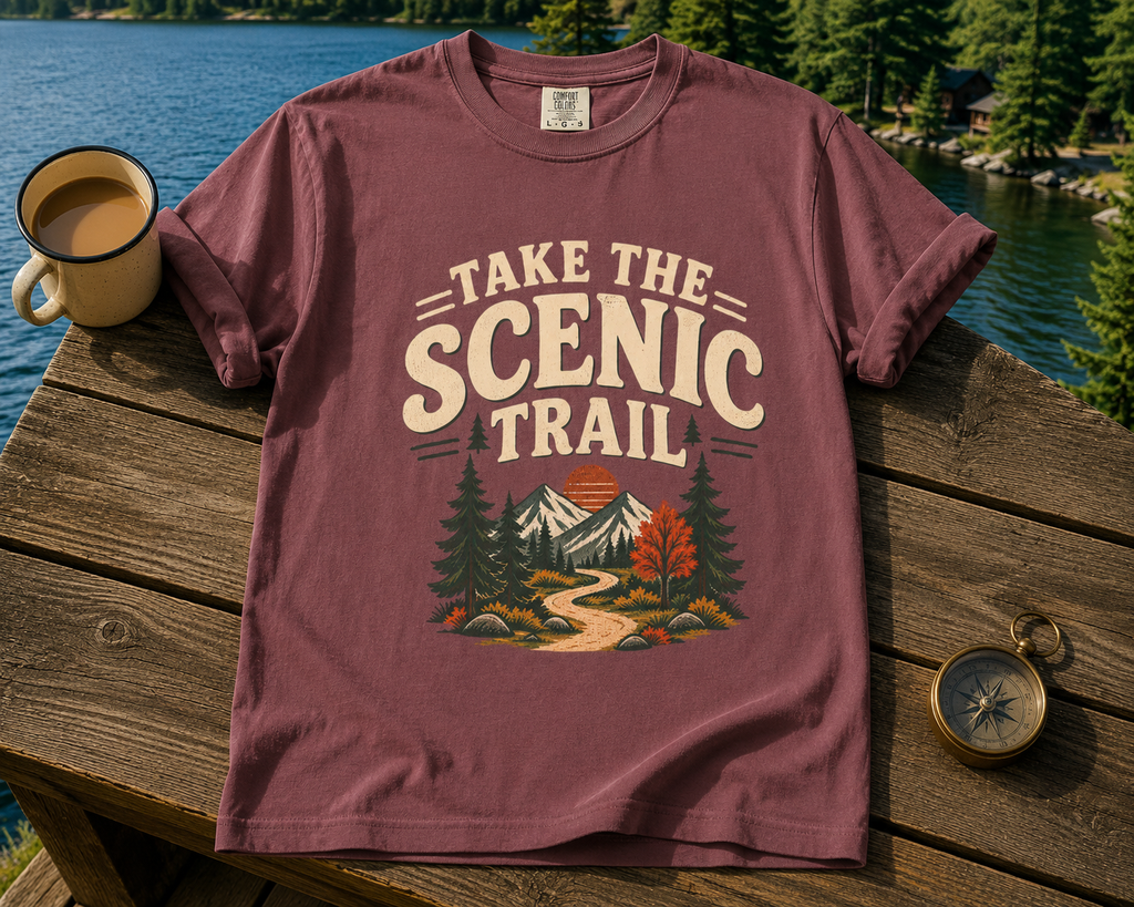 Take The Scenic Trail T-Shirt — Vintage Hiking Graphic Tee for Outdoor Lovers