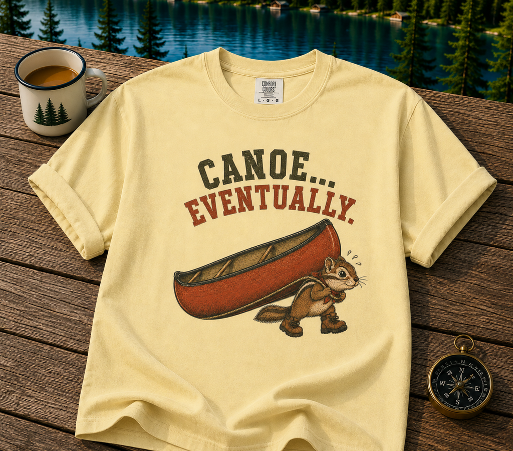 Canoe... Eventually T-Shirt — Funny Chipmunk Canoeing Graphic Tee
