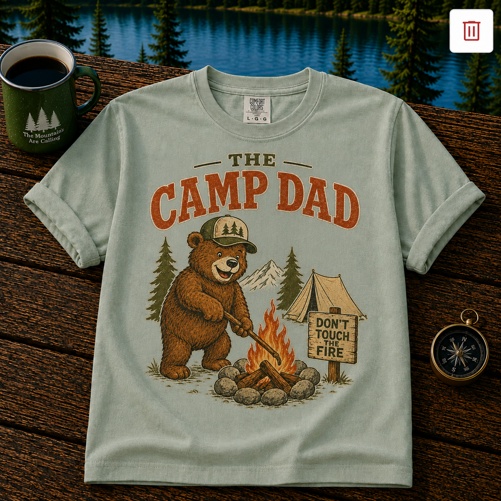 Camp Dad T-Shirt — Vintage Bear Camping Graphic Tee (Don’t Touch Fire)
