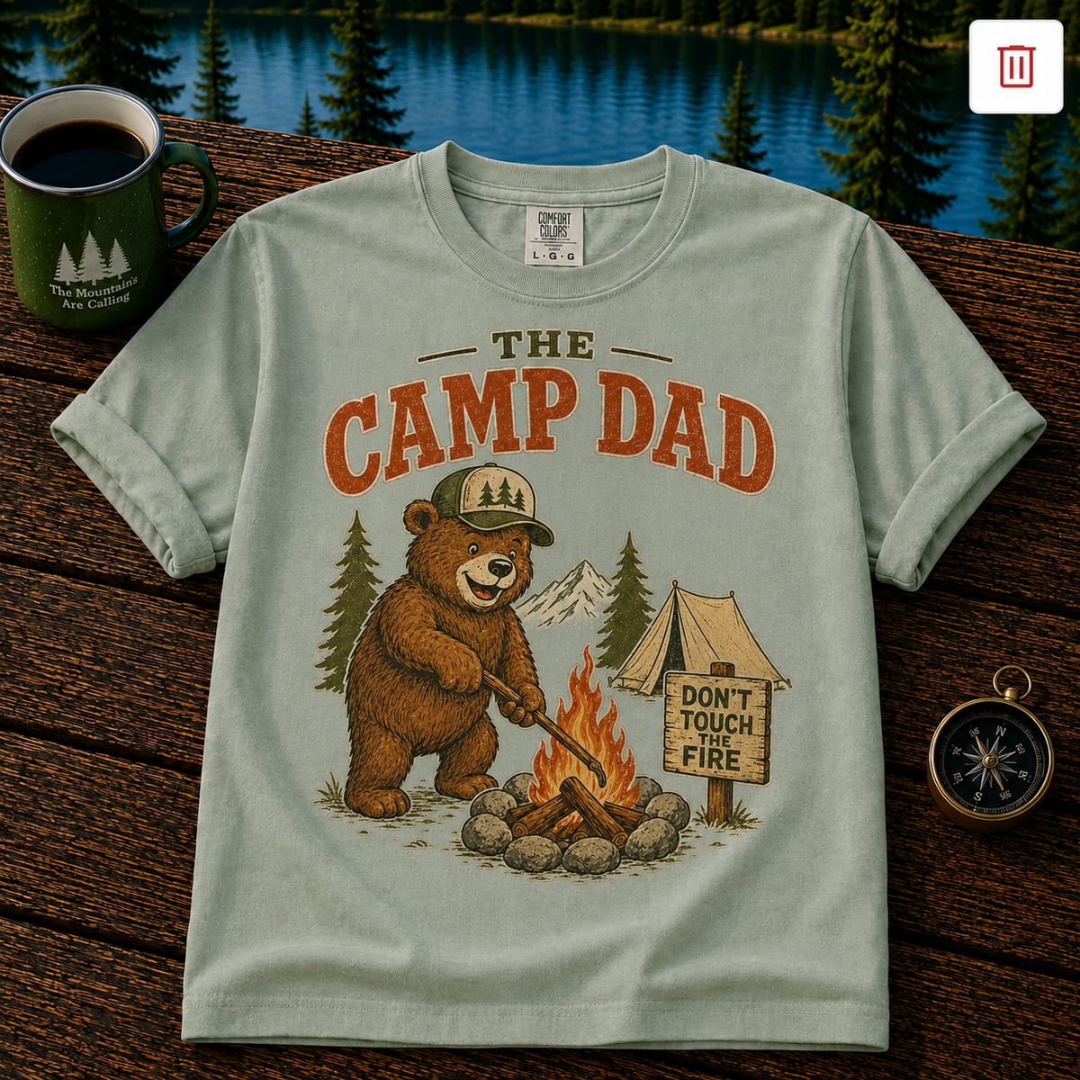 Camp Dad T-Shirt — Vintage Bear Camping Graphic Tee (Don’t Touch Fire)
