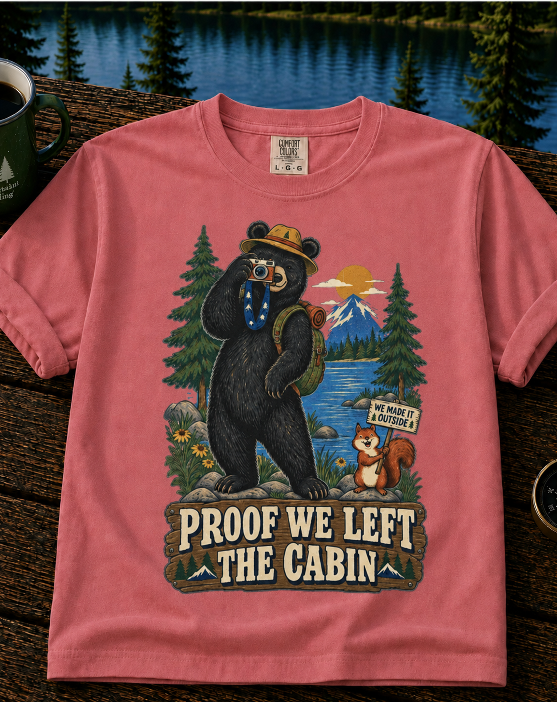 Proof We Left The Cabin T-Shirt — Retro Bear Camping Graphic Tee