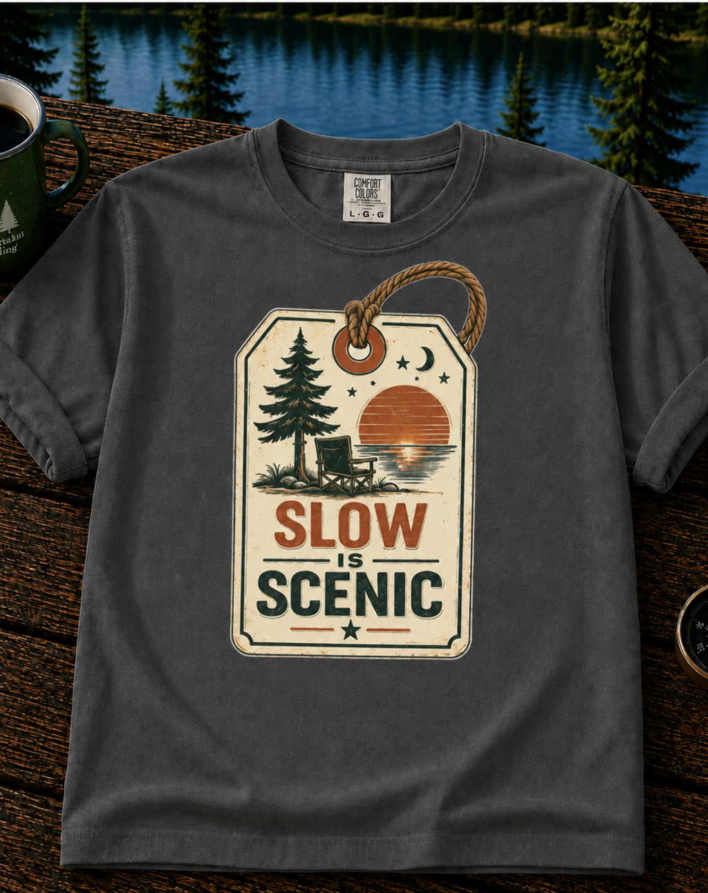 Slow Is Scenic T-Shirt — Vintage Nature Tag Graphic Tee