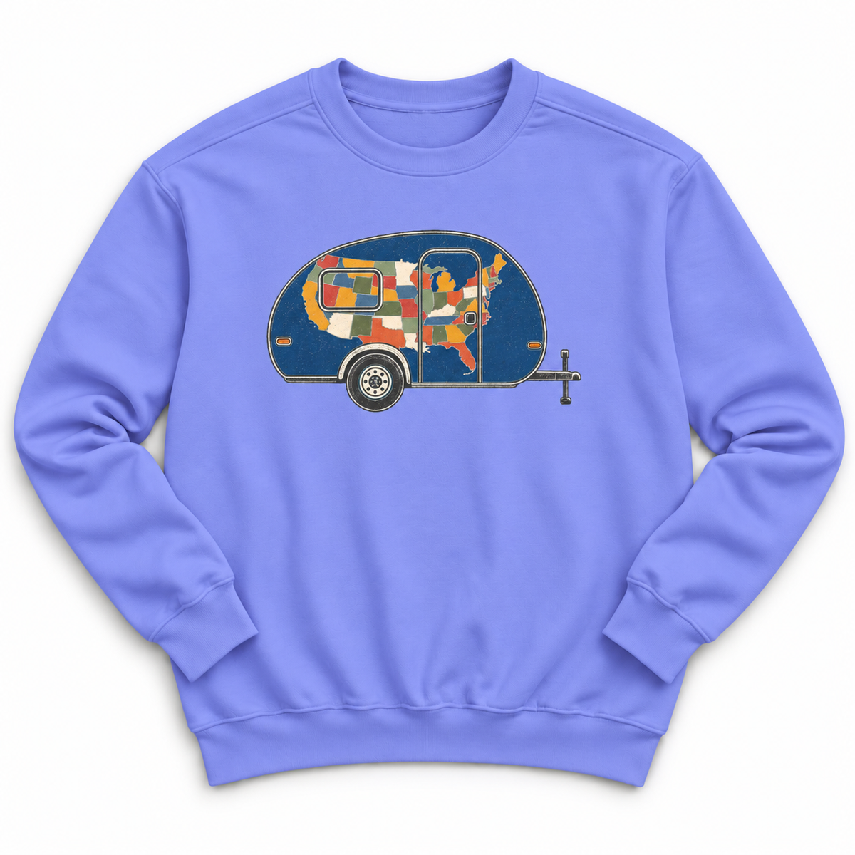 Patchwork Camper Sweatshirt — Retro Travel Trailer Crewneck