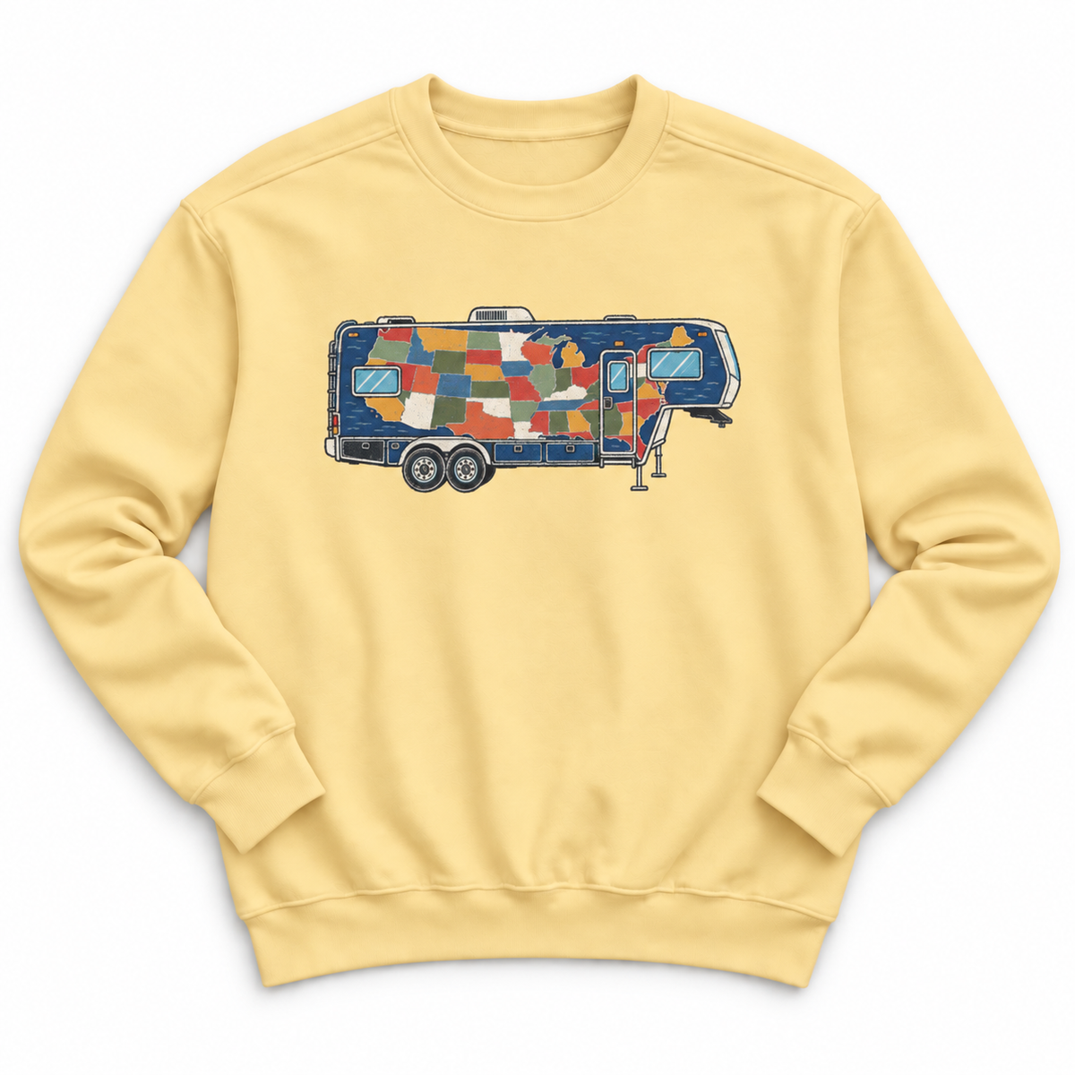 Camper Patchwork Sweatshirt — Retro Airstream Travel Crewneck