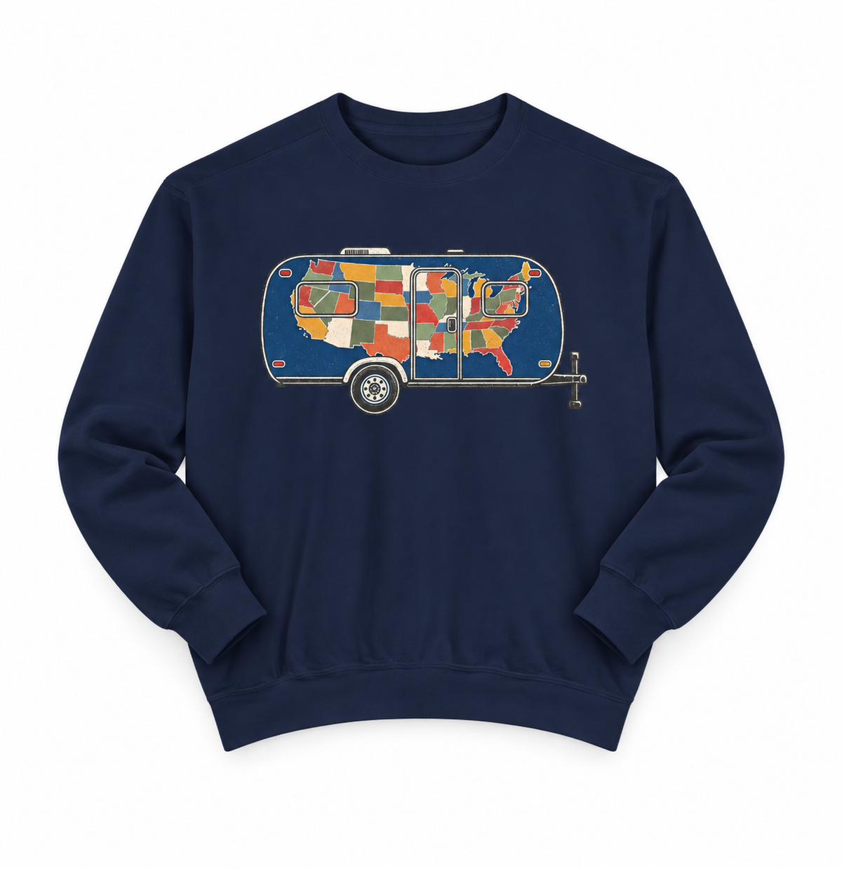 Vintage Camper Sweatshirt — USA Map Trailer Graphic