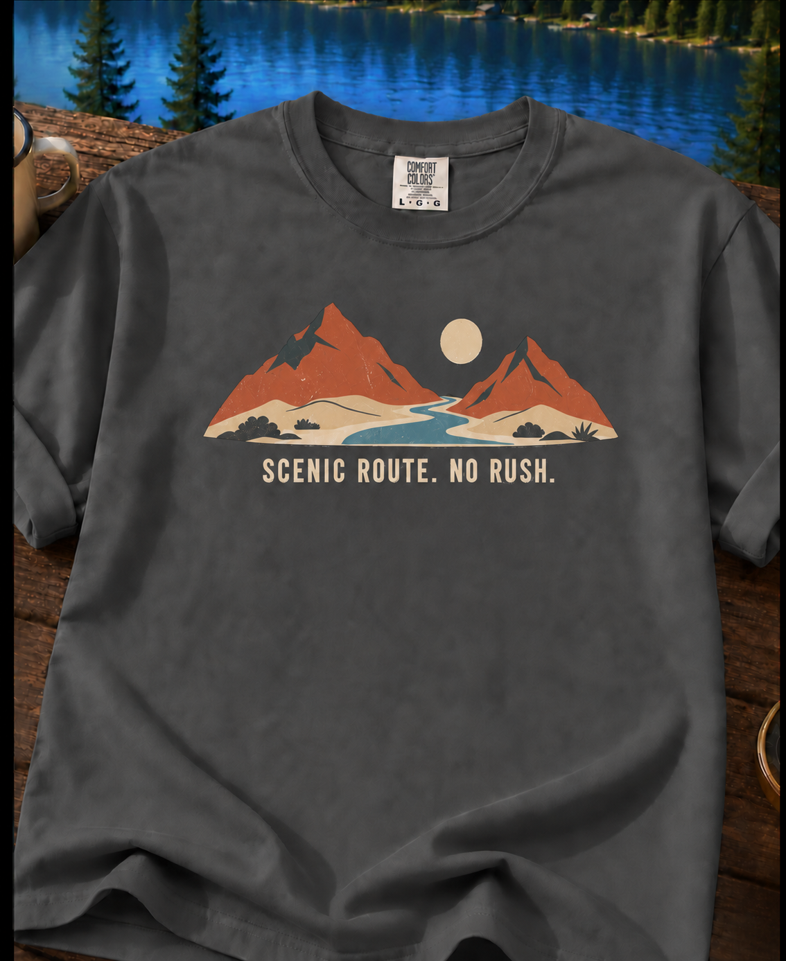 Scenic Route Mountain T-Shirt — "Scenic Route No Rush" Vintage Outdoor Tee