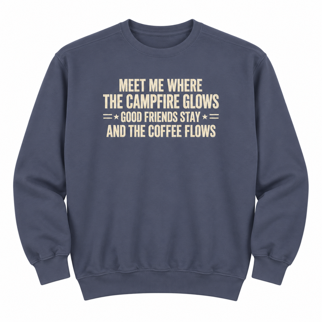 Campfire & Coffee Sweatshirt — "Meet Me Where the Campfire Glows" Cozy Pullover