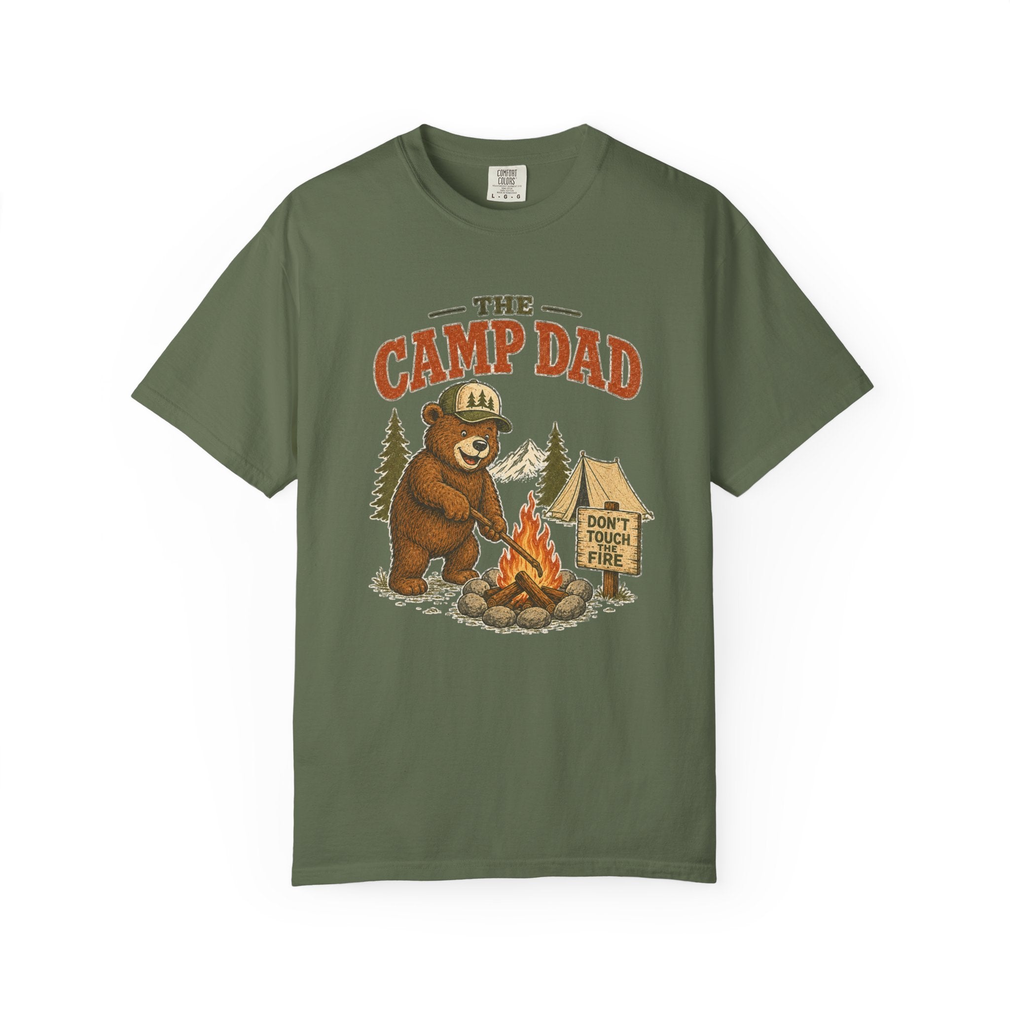 Camp Dad T-Shirt — Vintage Bear Camping Graphic Tee (Don’t Touch Fire)