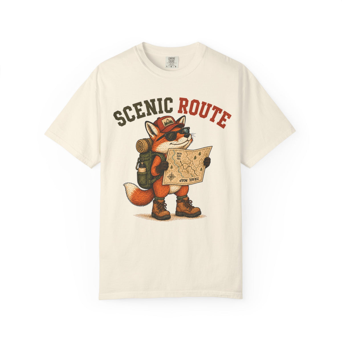 T-Shirt — Scenic Route Fox Hiker Map Graphic Tee