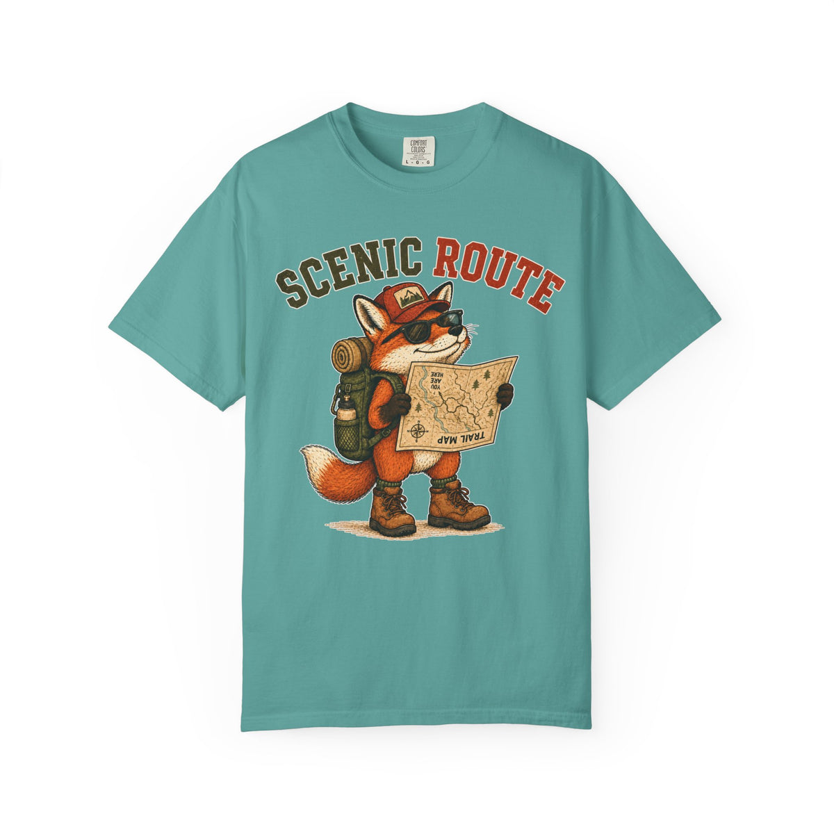 T-Shirt — Scenic Route Fox Hiker Map Graphic Tee