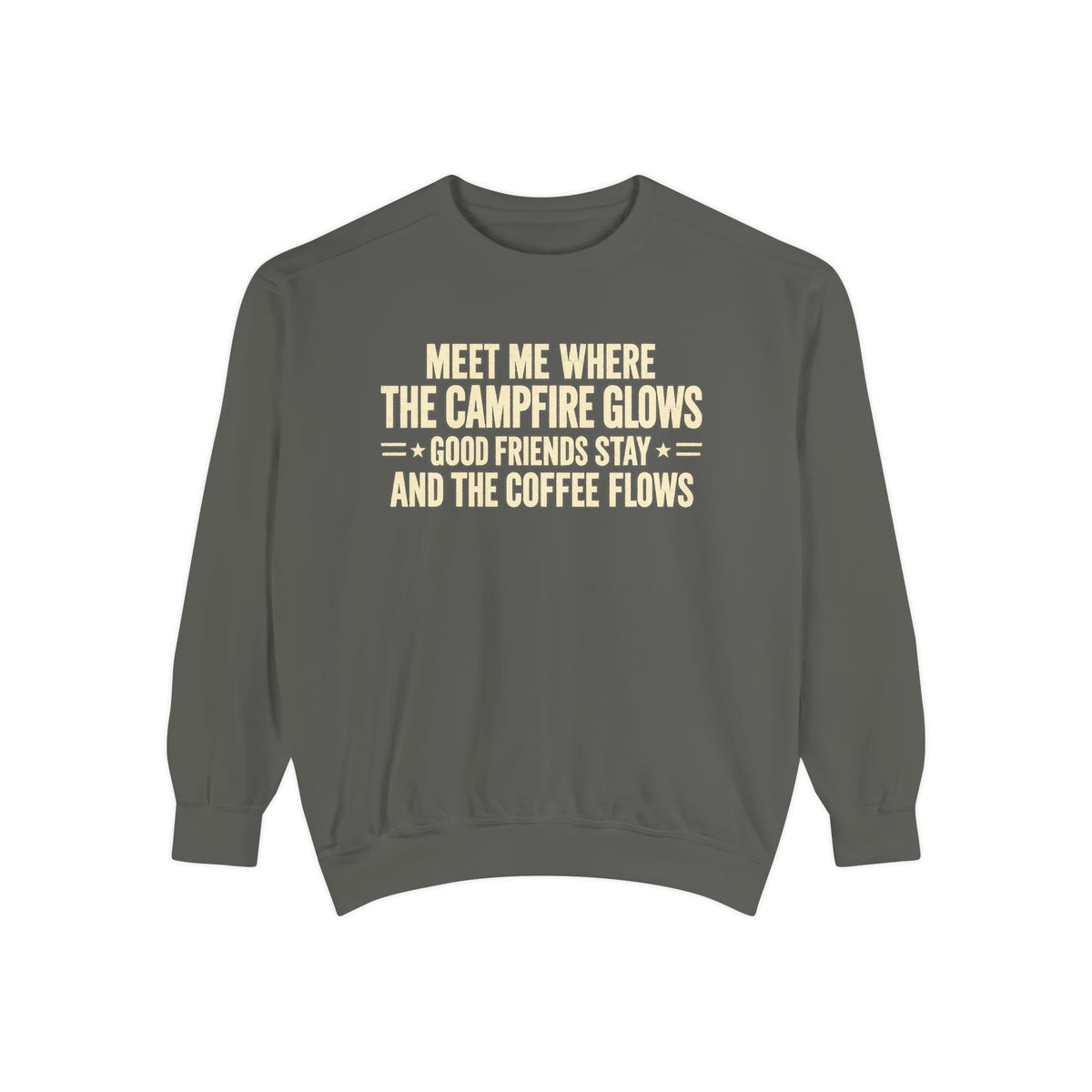 Campfire & Coffee Sweatshirt — "Meet Me Where the Campfire Glows" Cozy Pullover