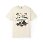 Camping T-Shirt — "Less Stuff, More Campfires" RV & Campfire Graphic Tee