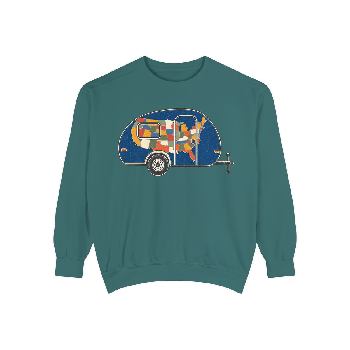 Patchwork Camper Sweatshirt — Retro Travel Trailer Crewneck