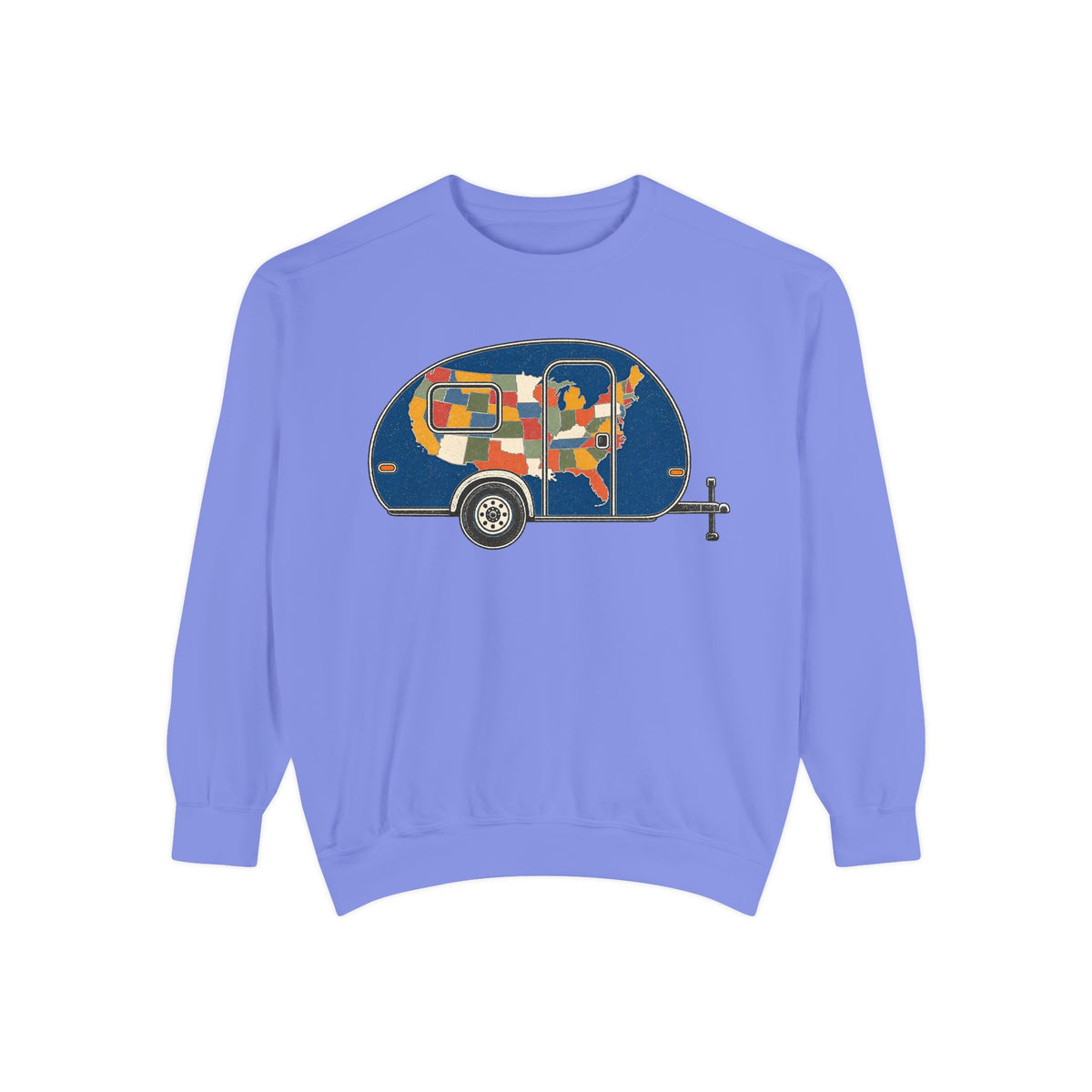 Patchwork Camper Sweatshirt — Retro Travel Trailer Crewneck