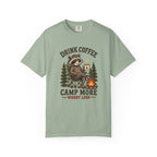 Drink Coffee, Camp More T-Shirt — Cute Raccoon Campfire Graphic