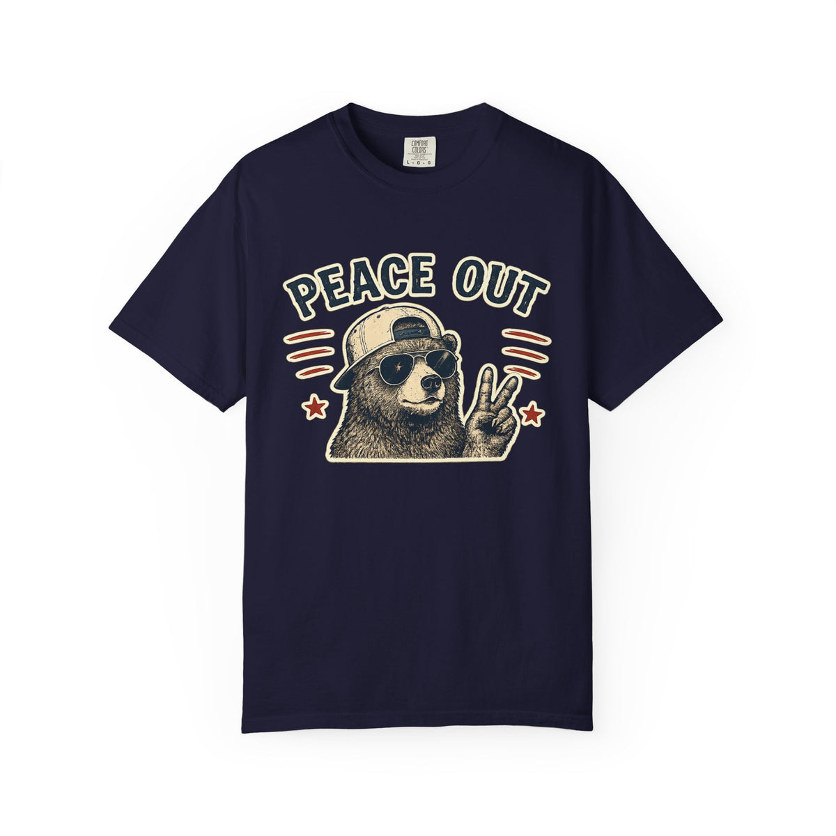 Peace Out Bear T-Shirt — Retro Bear Giving Peace Sign Graphic Tee