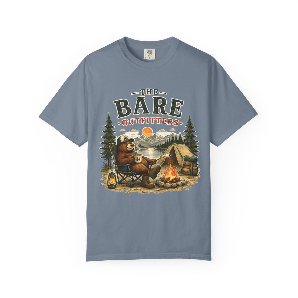 Camping Bear Graphic T-Shirt — “The Bare Outfitters” Outdoor Campfire Tee