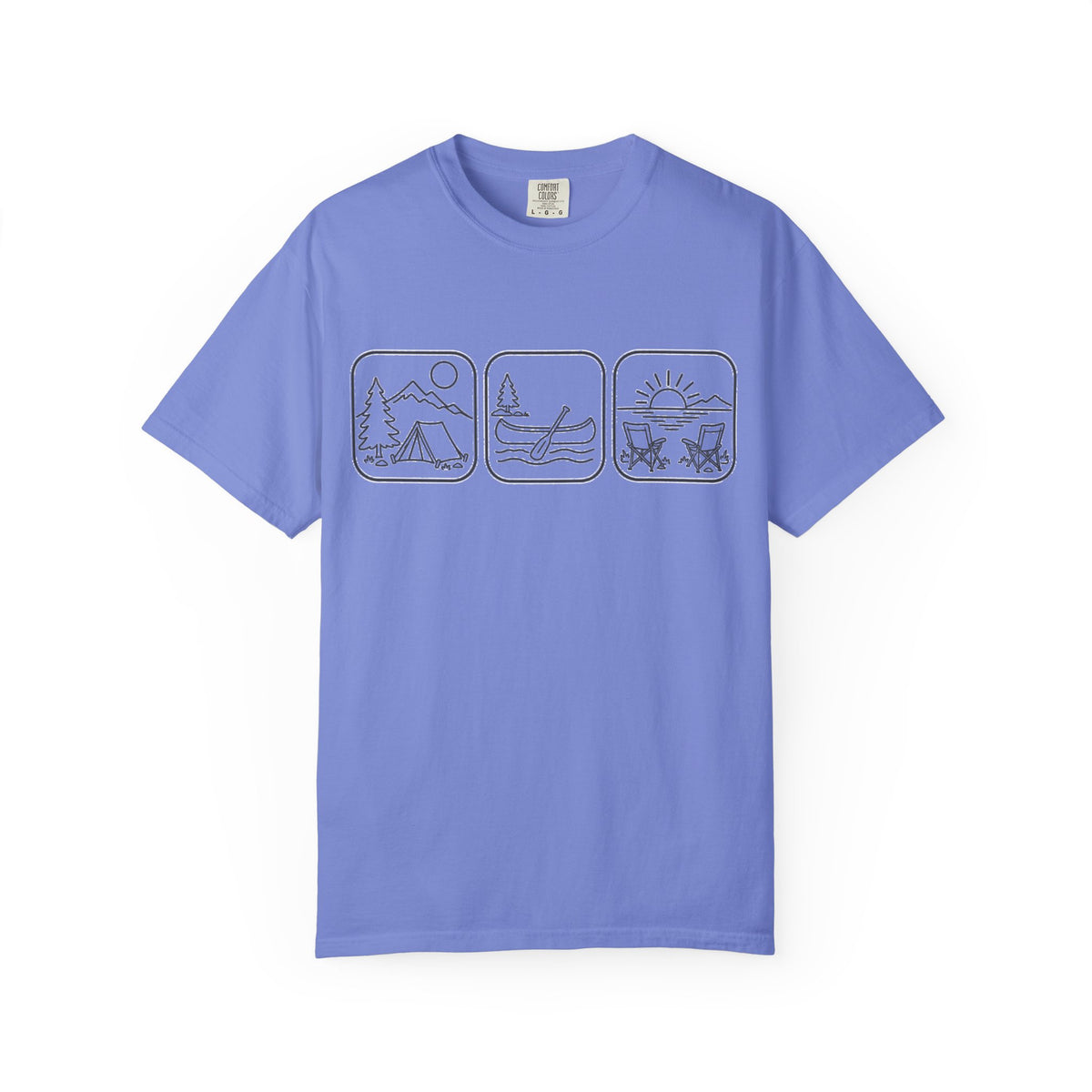 Adventure Icons T-Shirt — Camping, Surfing & Sunset Graphic Tee
