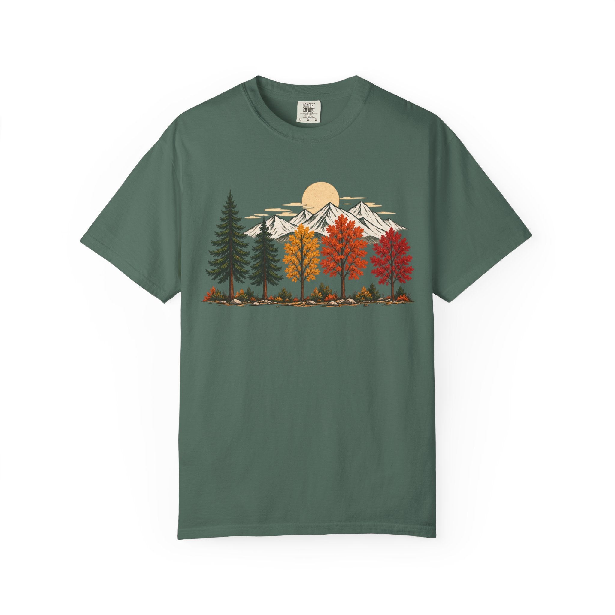 Autumn Mountain Forest T-Shirt — Scenic Fall Trees & Peaks Tee