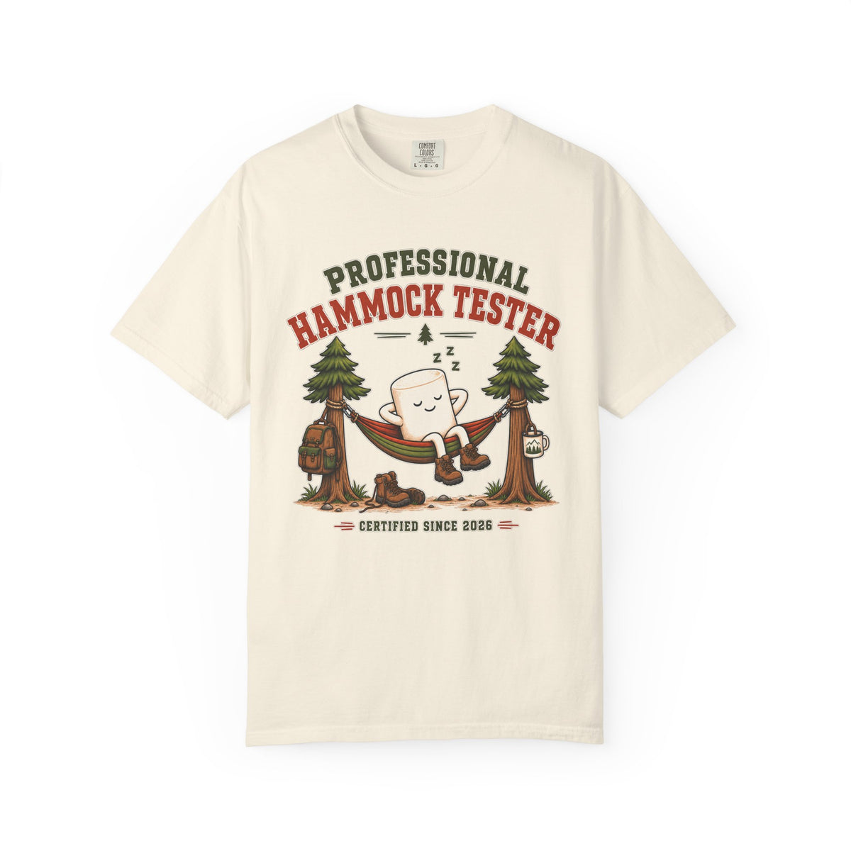 Professional Hammock Tester T-Shirt — Funny Camping Marshmallow Graphic
