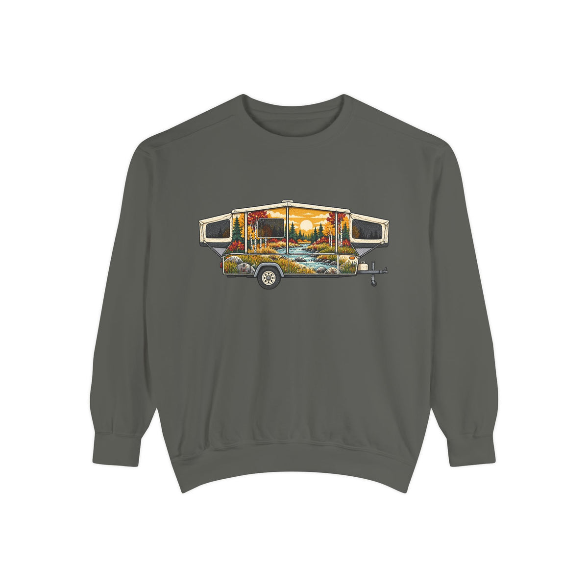 Vintage Camper Sweatshirt — Scenic RV Road Trip Graphic