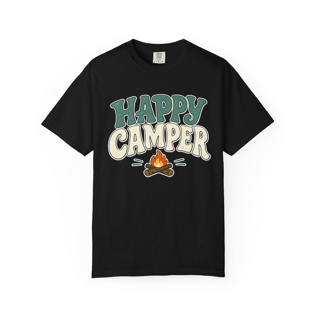 Happy Camper T-Shirt — Retro Campfire Graphic Tee