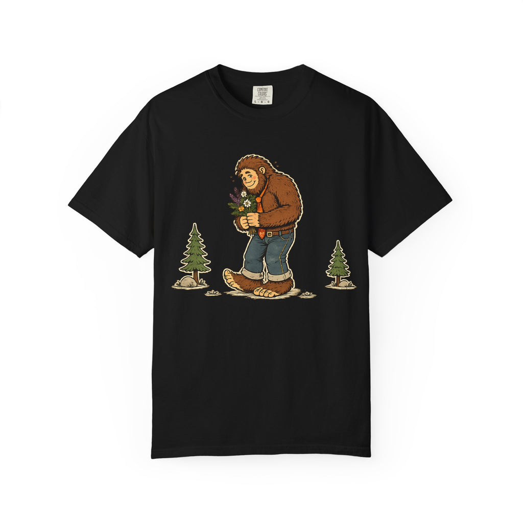 Bigfoot Lumberjack Graphic T-Shirt — Sasquatch Holding Pinecone Design