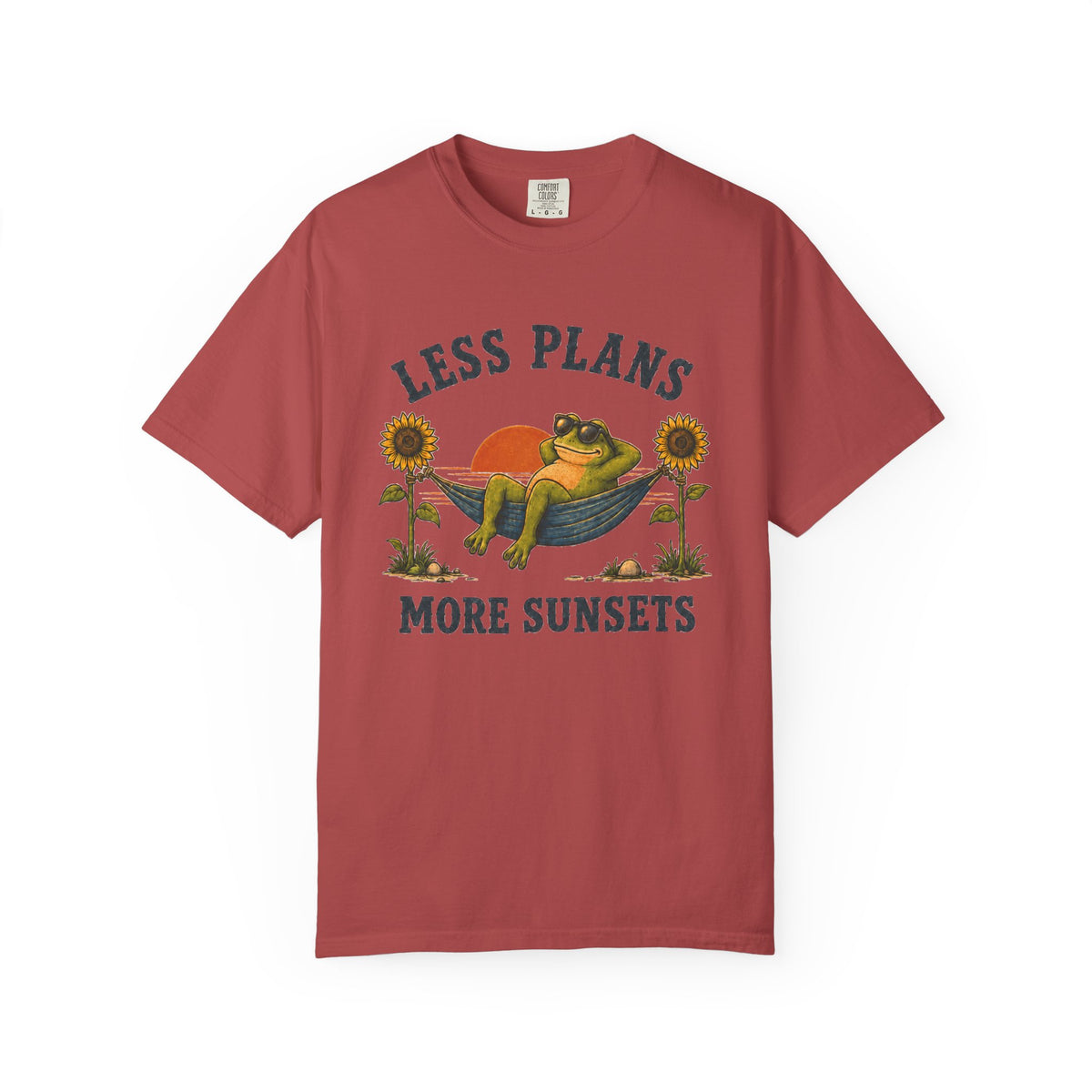 Less Plans More Sunsets T-Shirt — Relaxed Camping Graphic Tee