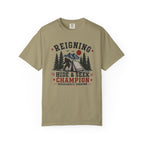 Hide & Seek Champion Camping T-Shirt — Outdoor Tent, Mountains & Trees Design