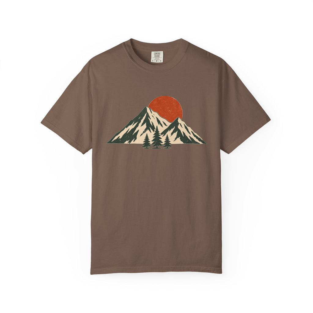 Sunset Mountain T-Shirt — Vintage Mountain & Trees Graphic Tee