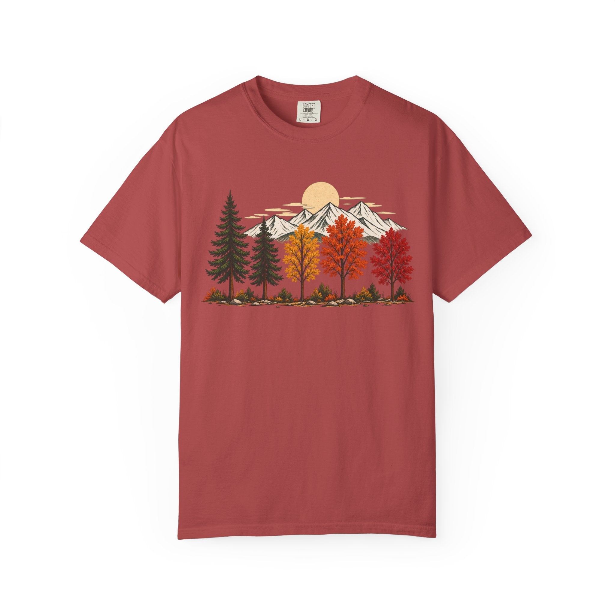 Autumn Mountain Forest T-Shirt — Scenic Fall Trees & Peaks Tee