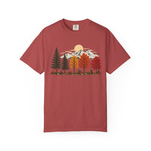 Autumn Mountain Forest T-Shirt — Scenic Fall Trees & Peaks Tee