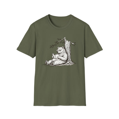 Bear Reading T-Shirt — Vintage Sketch Bear Under Tree Graphic Tee
