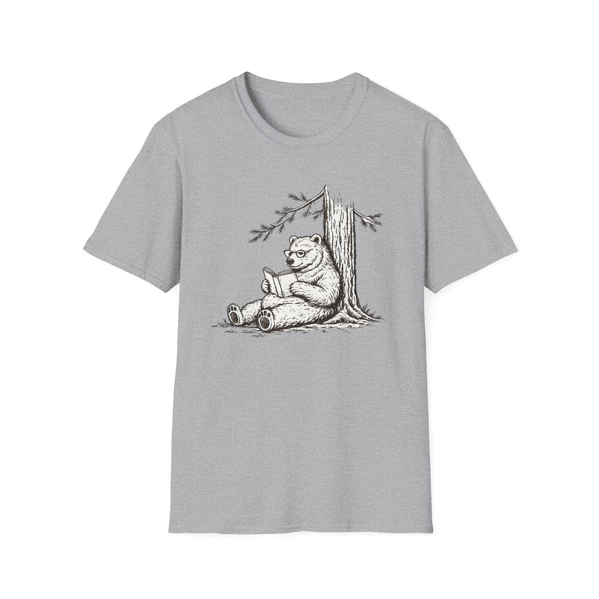 Bear Reading T-Shirt — Vintage Sketch Bear Under Tree Graphic Tee