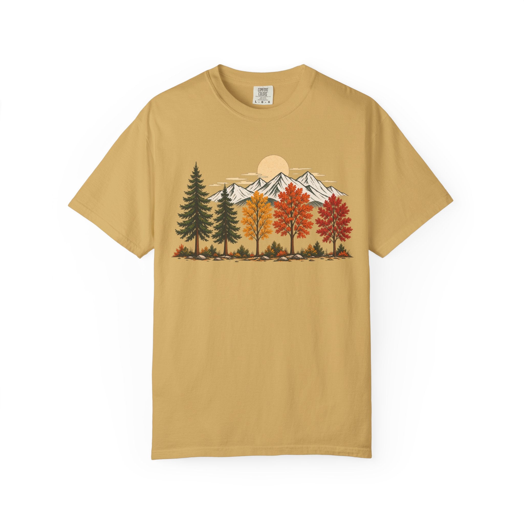 Autumn Mountain Forest T-Shirt — Scenic Fall Trees & Peaks Tee