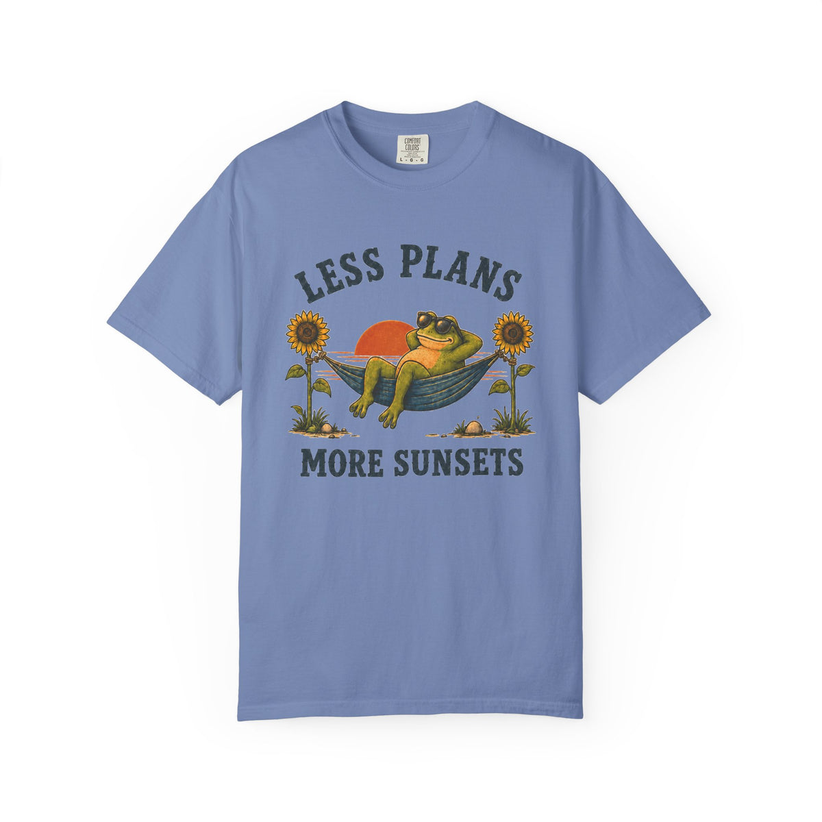 Less Plans More Sunsets T-Shirt — Relaxed Camping Graphic Tee