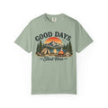 Good Days Start Here Camping T-Shirt — Retro Mountain Sunset Outdoor Tee