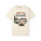 Meet Me Outside Camping T-Shirt — RV Camper, Mountains & Campfire Outdoor Tee