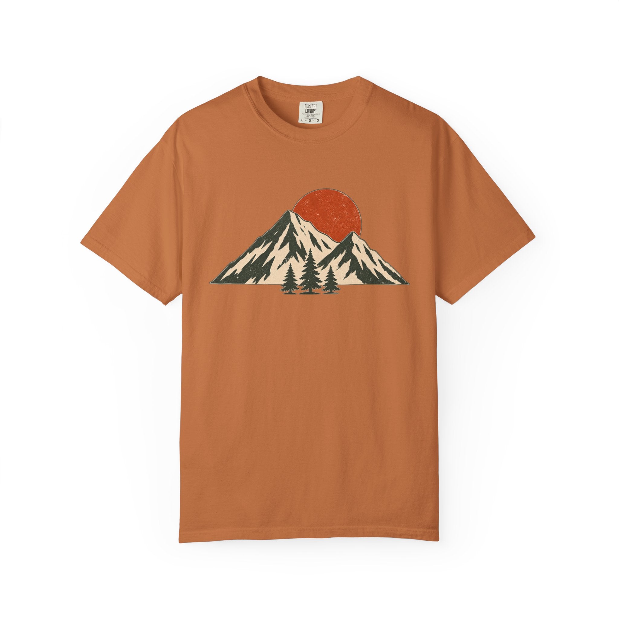 Sunset Mountain T-Shirt — Vintage Mountain & Trees Graphic Tee