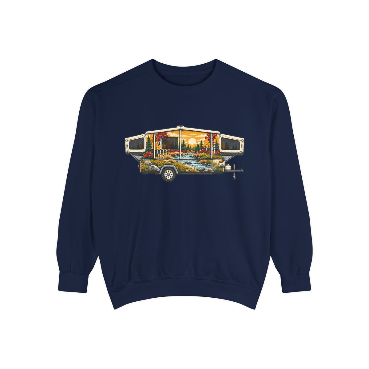 Vintage Camper Sweatshirt — Scenic RV Road Trip Graphic